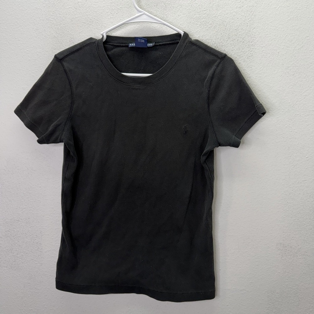 VTG 90s Ralph Lauren Black Pony Logo T-shirt Womens SZ L 100% Cotton Crewneck